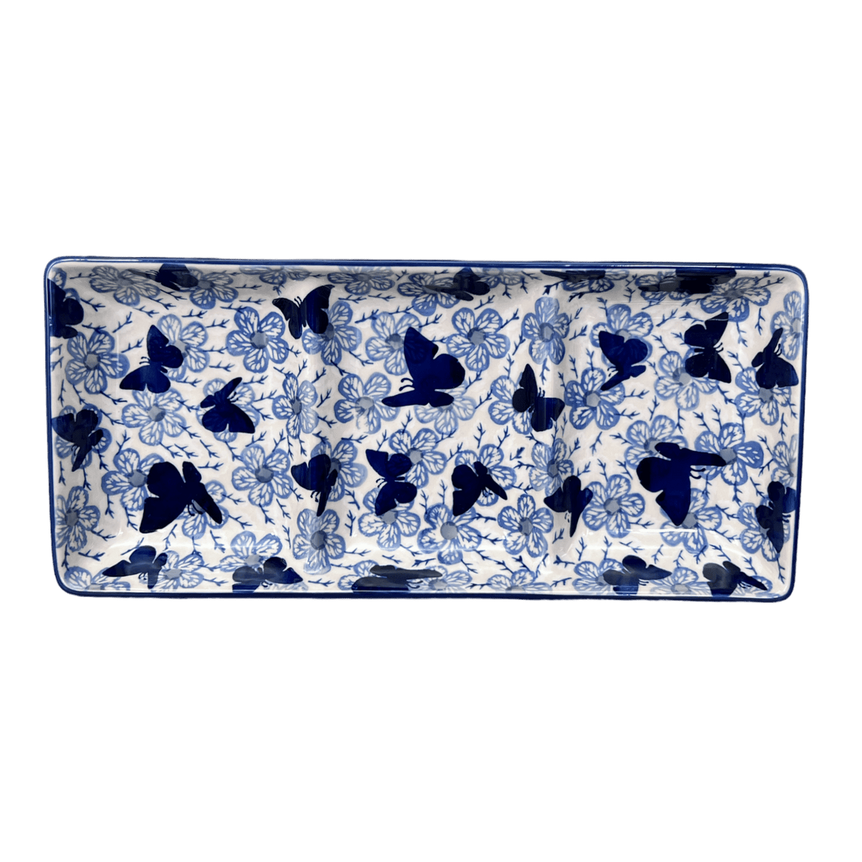 Dish, Divided, 3 Section, 14" x 6.5" in "Blue Butterfly" by Manufaktura | P155U-AS58