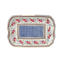A picture of a Polish Pottery 11.5" x 17" Rectangular Platter (Ruby Duet) | P158S-DPLC as shown at PolishPotteryOutlet.com/products/11-5-x-17-platter-ruby-duet-p158s-dplc