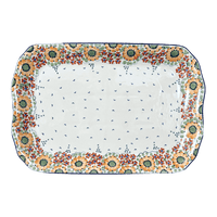 A picture of a Polish Pottery 11.5" x 17" Rectangular Platter (Autumn Harvest) | P158S-LB as shown at PolishPotteryOutlet.com/products/11-5-x-17-platter-autumn-harvest-p158s-lb