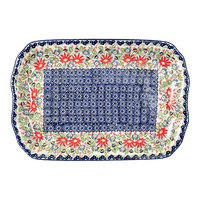 A picture of a Polish Pottery 11.5" x 17" Rectangular Platter (Floral Fantasy) | P158S-P260 as shown at PolishPotteryOutlet.com/products/11-5-x-17-platter-floral-fantasy-p158s-p260