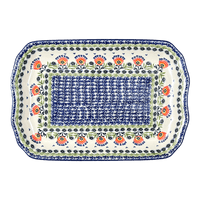 A picture of a Polish Pottery Platter, Rectangular, 11.5" x 17" in "Floral Fans" by Manufaktura | P158S-P314 as shown at PolishPotteryOutlet.com/products/11-5-x-17-platter-floral-fans-p158s-p314