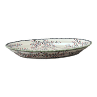 A picture of a Polish Pottery Large Scalloped Oval Platter (Cherry Blossom) | P165S-DPGJ as shown at PolishPotteryOutlet.com/products/large-scalloped-oval-plater-cherry-blossom-p165s-dpgj