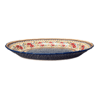 A picture of a Polish Pottery Large Scalloped Oval Platter (Ruby Duet) | P165S-DPLC as shown at PolishPotteryOutlet.com/products/large-scalloped-oval-plater-ruby-duet-p165s-dplc