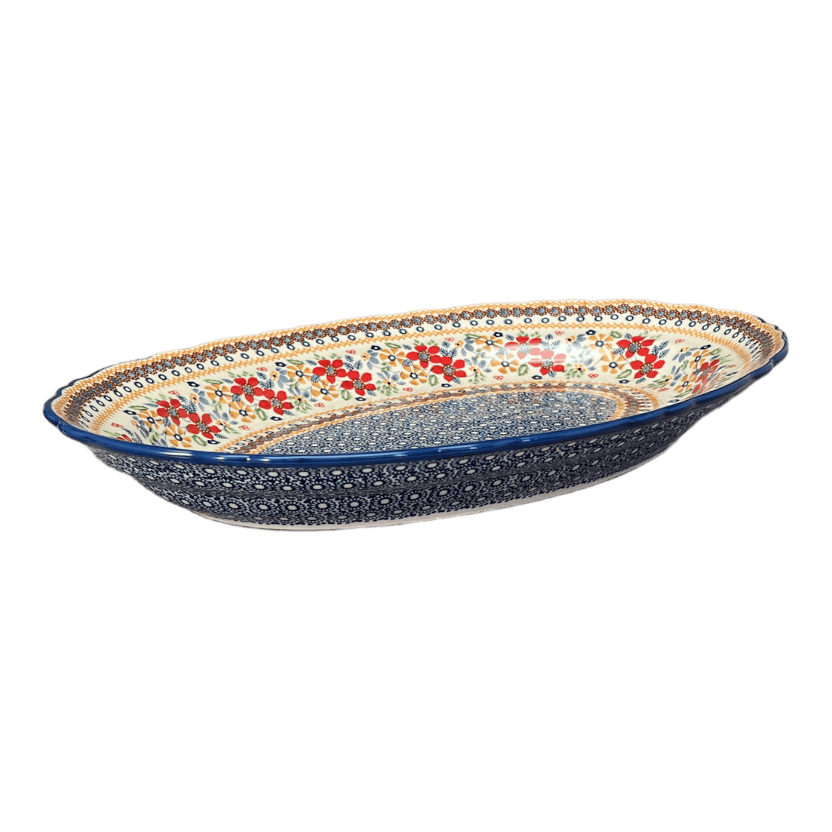 Platter, Oval, Scalloped, 16.75" x 12.25" Large in "Ruby Duet" by Manufaktura | P165S-DPLC