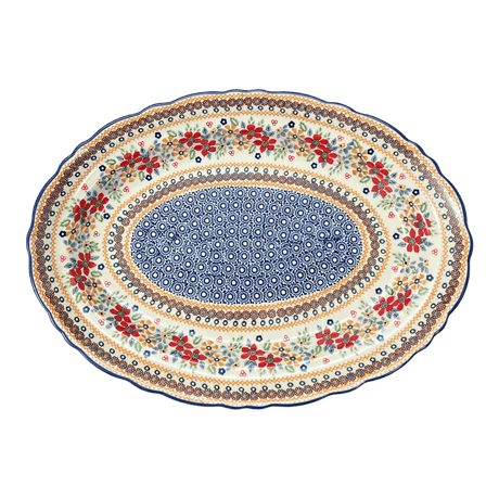 Platter, Oval, Scalloped, 16.75" x 12.25" Large in "Ruby Duet" by Manufaktura | P165S-DPLC