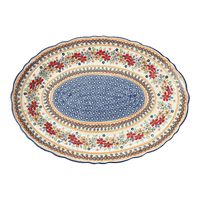 A picture of a Polish Pottery Large Scalloped Oval Platter (Ruby Duet) | P165S-DPLC as shown at PolishPotteryOutlet.com/products/large-scalloped-oval-plater-ruby-duet-p165s-dplc