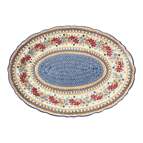 Polish Pottery Platter, Oval, Scalloped, 16.75" x 12.25" Large in "Ruby Duet" by Manufaktura | P165S-DPLC Additional Image at PolishPotteryOutlet.com