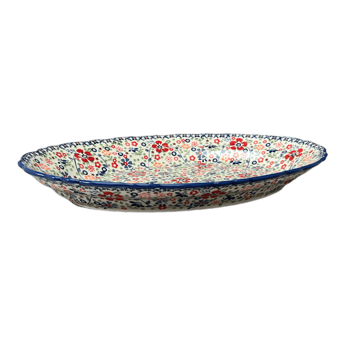 Platter, Oval, Scalloped, 16.75" x 12.25" Large in "Full Bloom" by Manufaktura | P165S-EO34