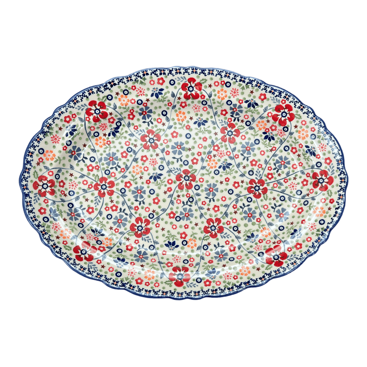 Platter, Oval, Scalloped, 16.75" x 12.25" Large in "Full Bloom" by Manufaktura | P165S-EO34