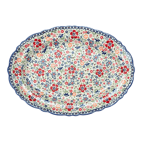 Platter, Oval, Scalloped, 16.75" x 12.25" Large in "Full Bloom" by Manufaktura | P165S-EO34