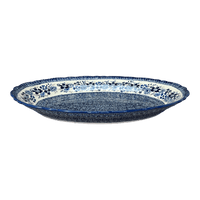 A picture of a Polish Pottery Large Scalloped Oval Platter (Blue Life) | P165S-EO39 as shown at PolishPotteryOutlet.com/products/large-scalloped-oval-plater-blue-life-p165s-eo39
