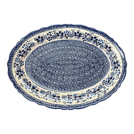 Platter, Oval, Scalloped, 16.75" x 12.25" Large in "Blue Life" by Manufaktura | P165S-EO39