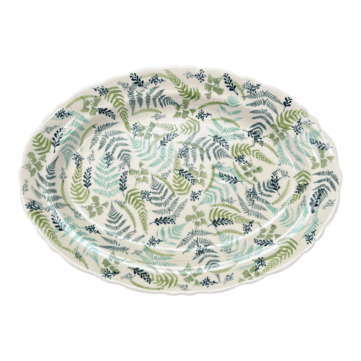 Platter, Oval, Scalloped, 16.75" x 12.25" Large in "Scattered Ferns" by Manufaktura | P165S-GZ39