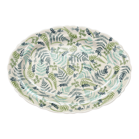 Platter, Oval, Scalloped, 16.75" x 12.25" Large in "Scattered Ferns" by Manufaktura | P165S-GZ39