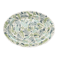 A picture of a Polish Pottery Large Scalloped Oval Platter (Scattered Ferns) | P165S-GZ39 as shown at PolishPotteryOutlet.com/products/16-75-x-12-25-large-scalloped-oval-platter-scattered-ferns-p165s-gz39