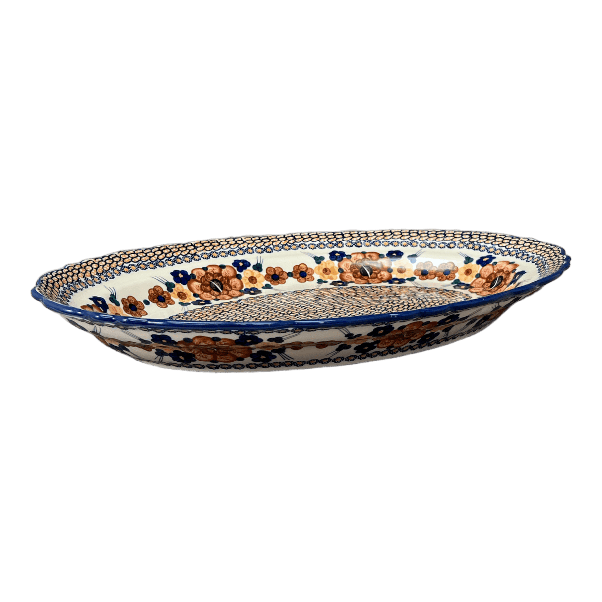 Platter, Oval, Scalloped, 16.75" x 12.25" Large in "Bouquet in a Basket" by Manufaktura | P165S-JZK