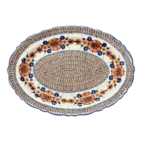 Platter, Oval, Scalloped, 16.75" x 12.25" Large in "Bouquet in a Basket" by Manufaktura | P165S-JZK