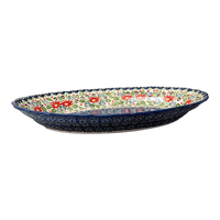 A picture of a Polish Pottery Large Scalloped Oval Platter (Floral Fantasy) | P165S-P260 as shown at PolishPotteryOutlet.com/products/large-scalloped-oval-plater-floral-fantasy-p165s-p260