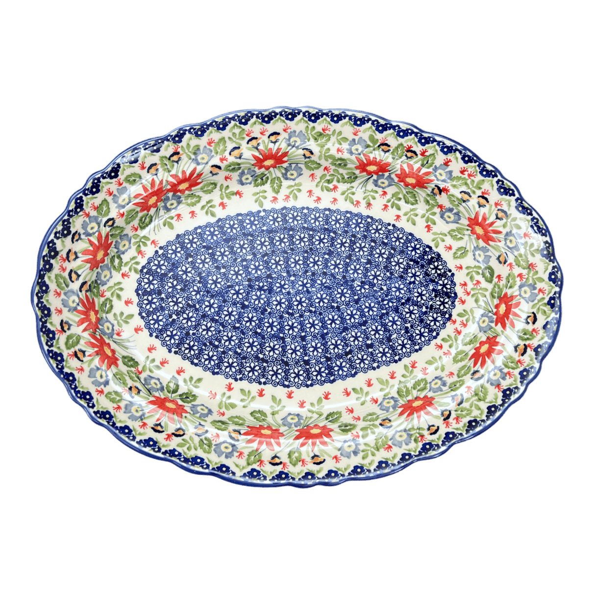 Platter, Oval, Scalloped, 16.75" x 12.25" Large in "Floral Fantasy" by Manufaktura | P165S-P260