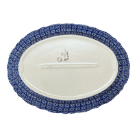 A picture of a Polish Pottery Large Scalloped Oval Platter (Floral Fantasy) | P165S-P260 as shown at PolishPotteryOutlet.com/products/large-scalloped-oval-plater-floral-fantasy-p165s-p260