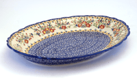 A picture of a Polish Pottery Large Scalloped Oval Platter (Poppy Persuasion) | P165S-P265 as shown at PolishPotteryOutlet.com/products/large-scalloped-oval-plater-poppy-persuasion-p165s-p265