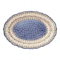 A picture of a Polish Pottery Large Scalloped Oval Platter (Wildflower Delight) | P165S-P273 as shown at PolishPotteryOutlet.com/products/16-75-x-12-25-large-scalloped-oval-platter-wildflower-delight-p165s-p273