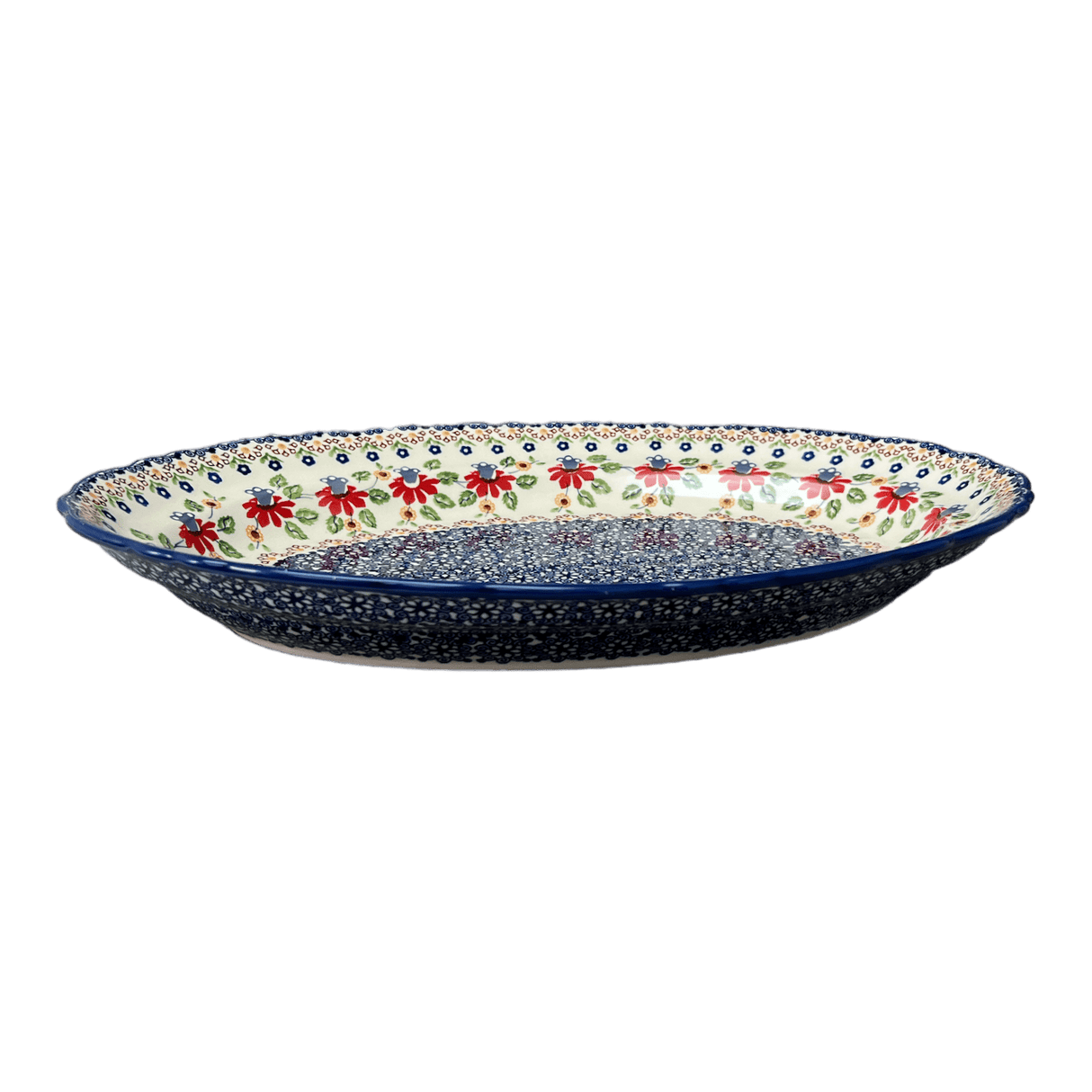 Platter, Oval, Scalloped, 16.75" x 12.25" Large in "Mediterranean Blossoms" by Manufaktura | P165S-P274