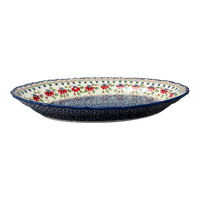 A picture of a Polish Pottery Platter, Oval, Scalloped, 16.75" x 12.25" Large in "Mediterranean Blossoms" by Manufaktura | P165S-P274 as shown at PolishPotteryOutlet.com/products/large-scalloped-oval-plater-mediterranean-blossoms-p165s-p274