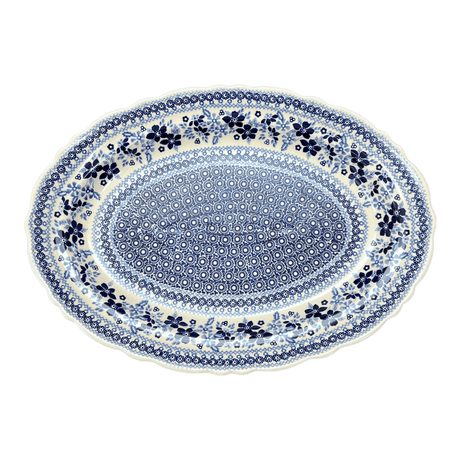 Platter, Oval, Scalloped, 16.75" x 12.25" Large in "Duet in Blue" by Manufaktura | P165S-SB01