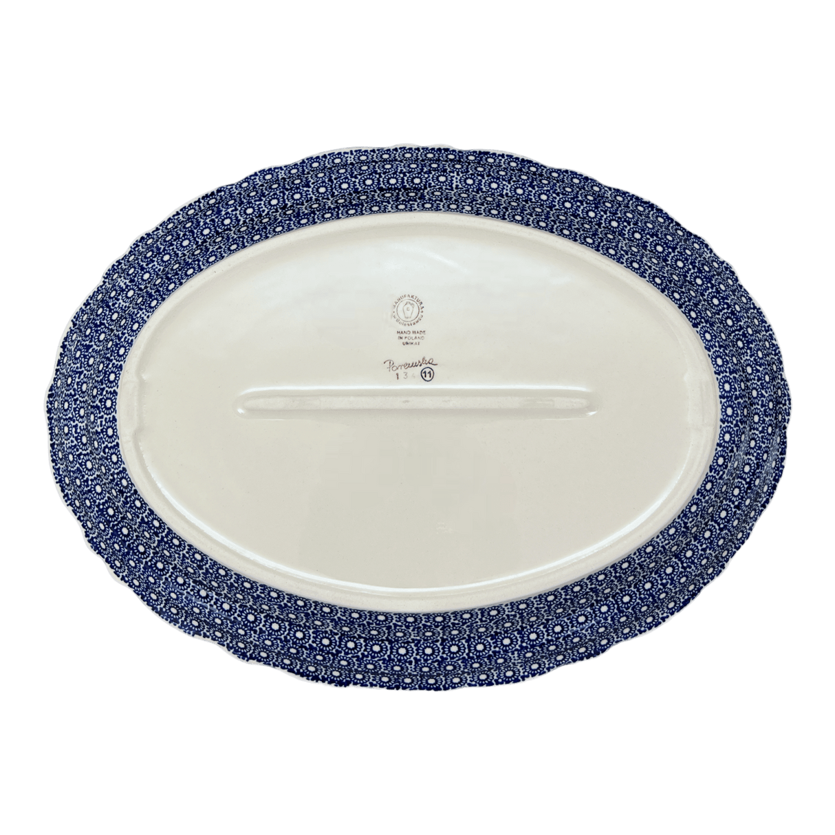 Platter, Oval, Scalloped, 16.75" x 12.25" Large in "Duet in Blue" by Manufaktura | P165S-SB01