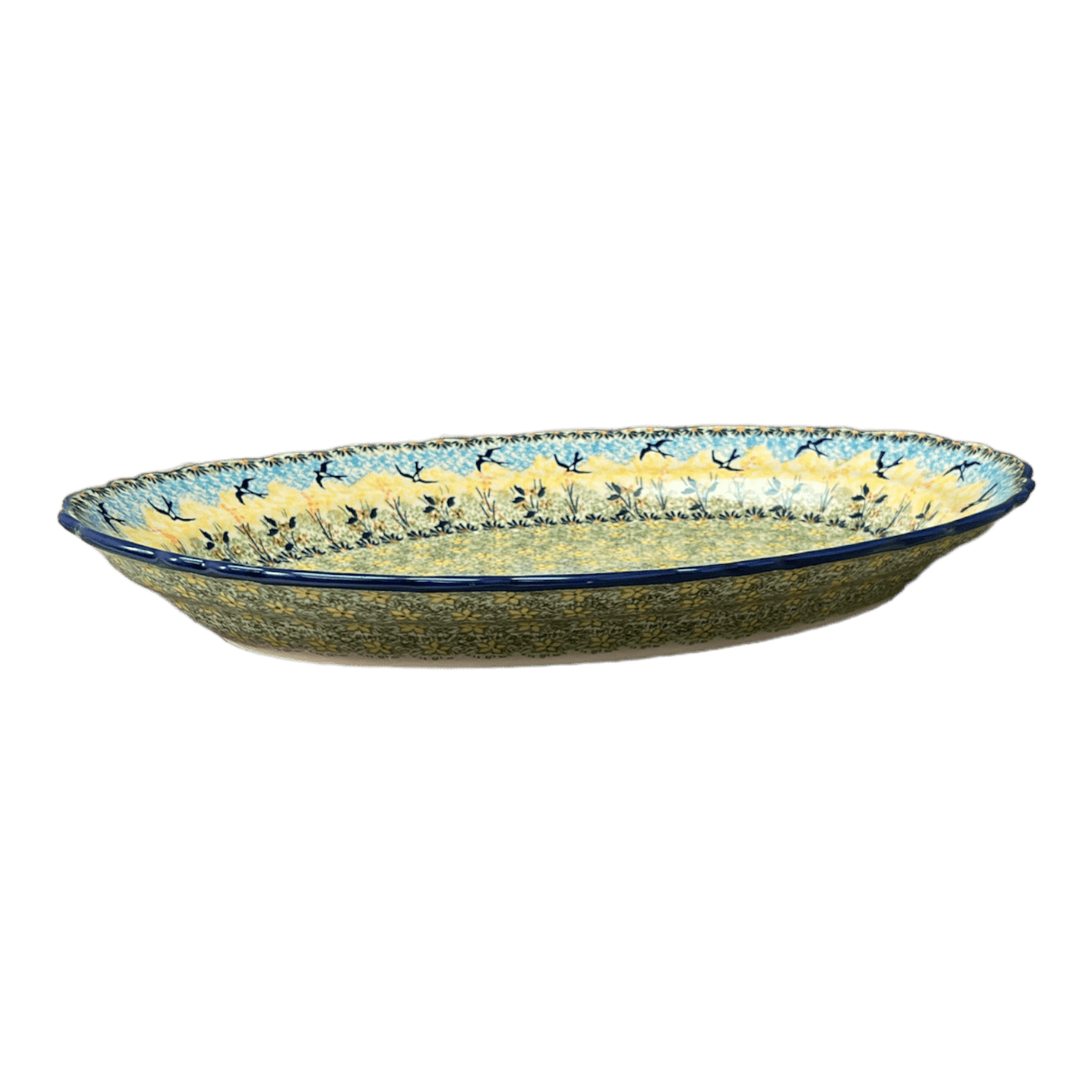 Platter, Oval, Scalloped, 16.75" x 12.25" Large in "Soaring Swallows" by Manufaktura | P165S-WK57