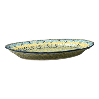 A picture of a Polish Pottery Large Scalloped Oval Platter (Soaring Swallows) | P165S-WK57 as shown at PolishPotteryOutlet.com/products/large-scalloped-oval-plater-soaring-swallows-p165s-wk57