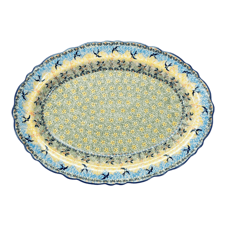 Platter, Oval, Scalloped, 16.75" x 12.25" Large in "Soaring Swallows" by Manufaktura | P165S-WK57