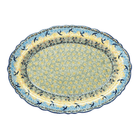 A picture of a Polish Pottery Large Scalloped Oval Platter (Soaring Swallows) | P165S-WK57 as shown at PolishPotteryOutlet.com/products/large-scalloped-oval-plater-soaring-swallows-p165s-wk57