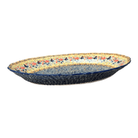 A picture of a Polish Pottery Large Scalloped Oval Platter (Butterfly Bliss) | P165S-WK73 as shown at PolishPotteryOutlet.com/products/large-scalloped-oval-plater-butterfly-bliss-p165s-wk73