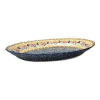 A picture of a Polish Pottery Platter, Oval, Scalloped, 16.75" x 12.25" Large in "Butterfly Bliss" by Manufaktura | P165S-WK73 as shown at PolishPotteryOutlet.com/products/large-scalloped-oval-plater-butterfly-bliss-p165s-wk73