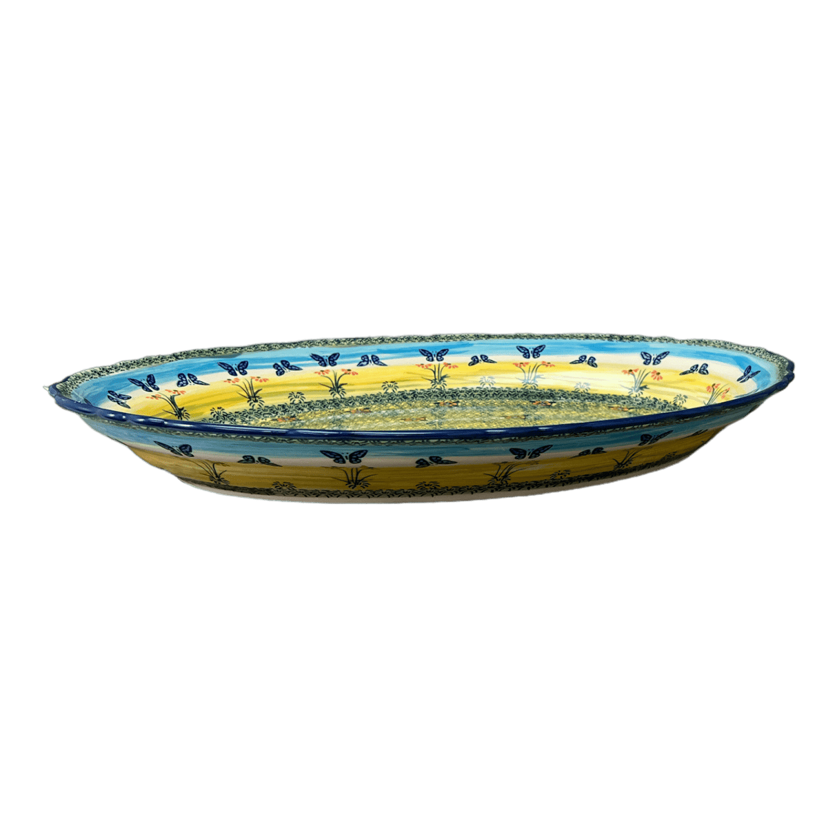 Platter, Oval, Scalloped, 16.75" x 12.25" Large in "Butterflies in Flight" by Manufaktura | P165S-WKM