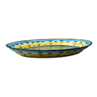 A picture of a Polish Pottery Platter, Oval, Scalloped, 16.75" x 12.25" Large in "Butterflies in Flight" by Manufaktura | P165S-WKM as shown at PolishPotteryOutlet.com/products/large-scalloped-oval-plater-butterflies-in-flight-p165s-wkm