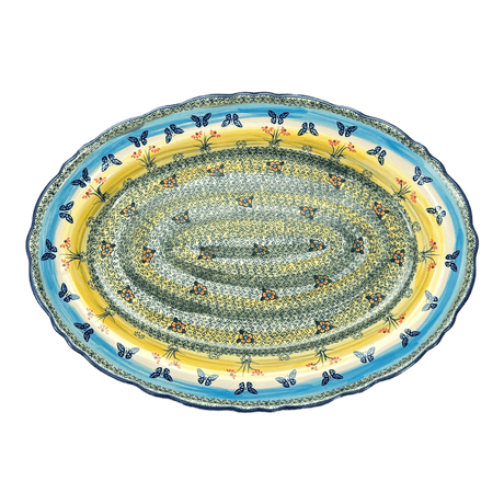 Platter, Oval, Scalloped, 16.75" x 12.25" Large in "Butterflies in Flight" by Manufaktura | P165S-WKM