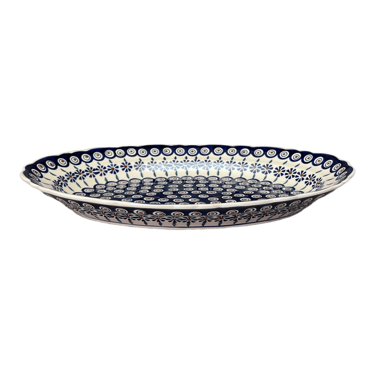 Platter, Oval, Scalloped, 16.75" x 12.25" Large in "Floral Peacock" by Manufaktura | P165T-54KK