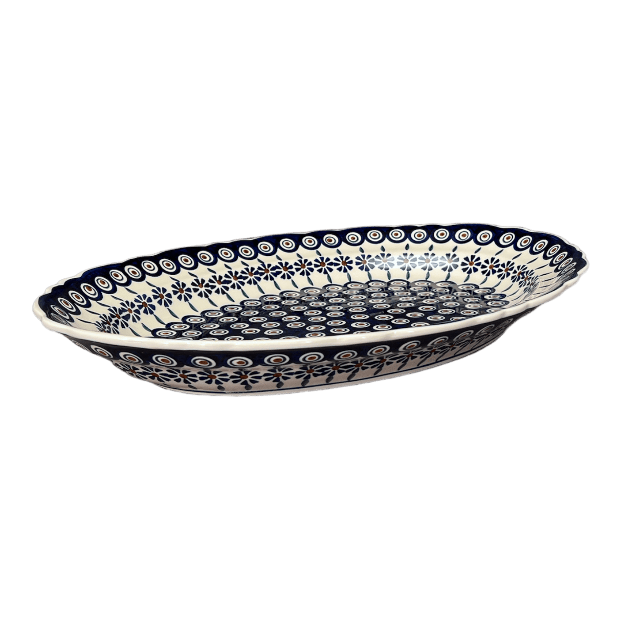 Platter, Oval, Scalloped, 16.75" x 12.25" Large in "Floral Peacock" by Manufaktura | P165T-54KK