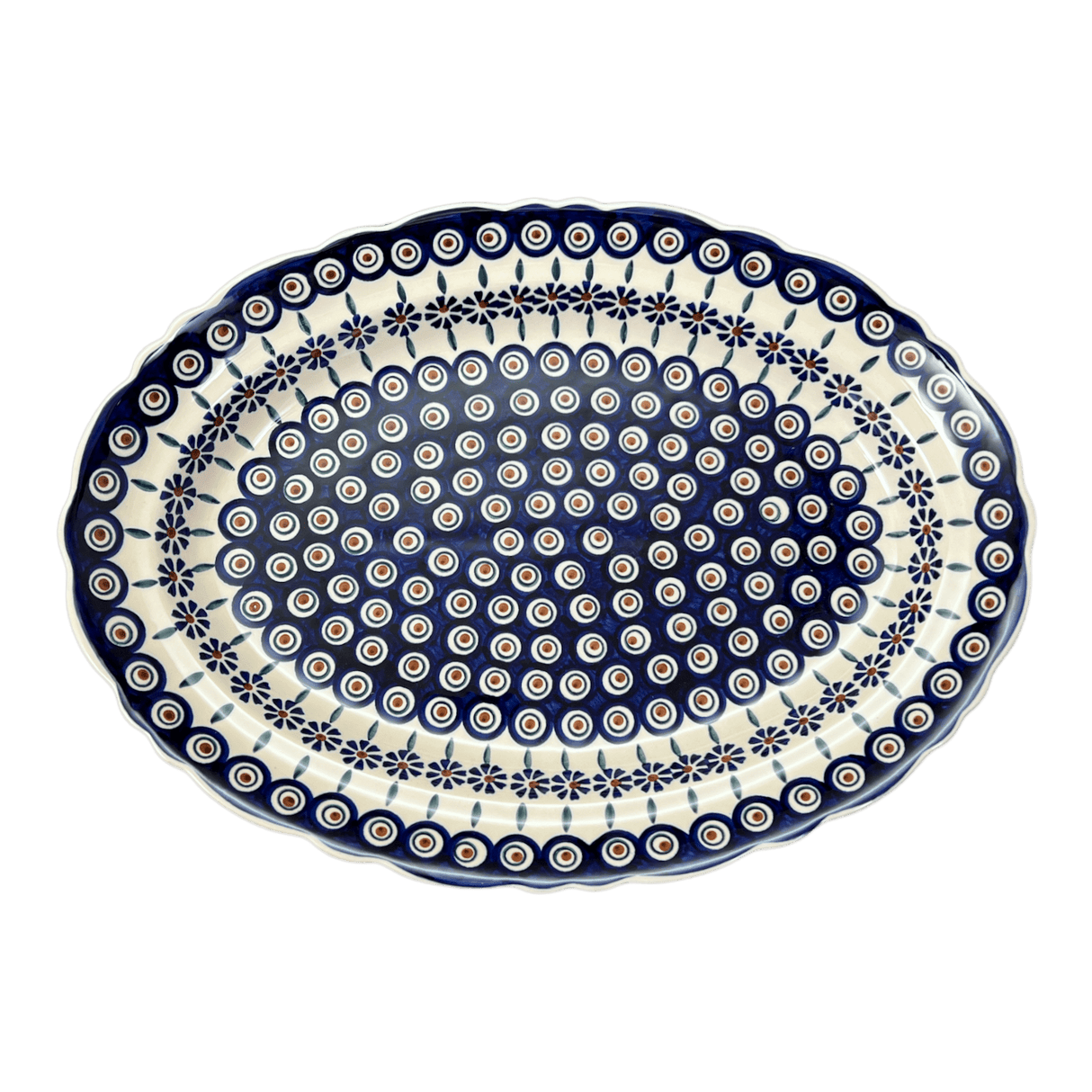 Platter, Oval, Scalloped, 16.75" x 12.25" Large in "Floral Peacock" by Manufaktura | P165T-54KK