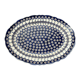 Polish Pottery Platter, Oval, Scalloped, 16.75" x 12.25" Large in "Floral Peacock" by Manufaktura | P165T-54KK Additional Image at PolishPotteryOutlet.com