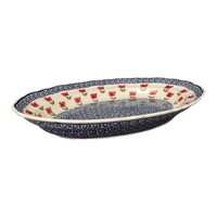A picture of a Polish Pottery Large Scalloped Oval Platter (Poppy Garden) | P165T-EJ01 as shown at PolishPotteryOutlet.com/products/large-scalloped-oval-plater-poppy-garden-p165t-ej01