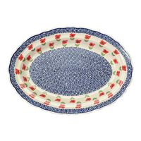 A picture of a Polish Pottery Large Scalloped Oval Platter (Poppy Garden) | P165T-EJ01 as shown at PolishPotteryOutlet.com/products/large-scalloped-oval-plater-poppy-garden-p165t-ej01