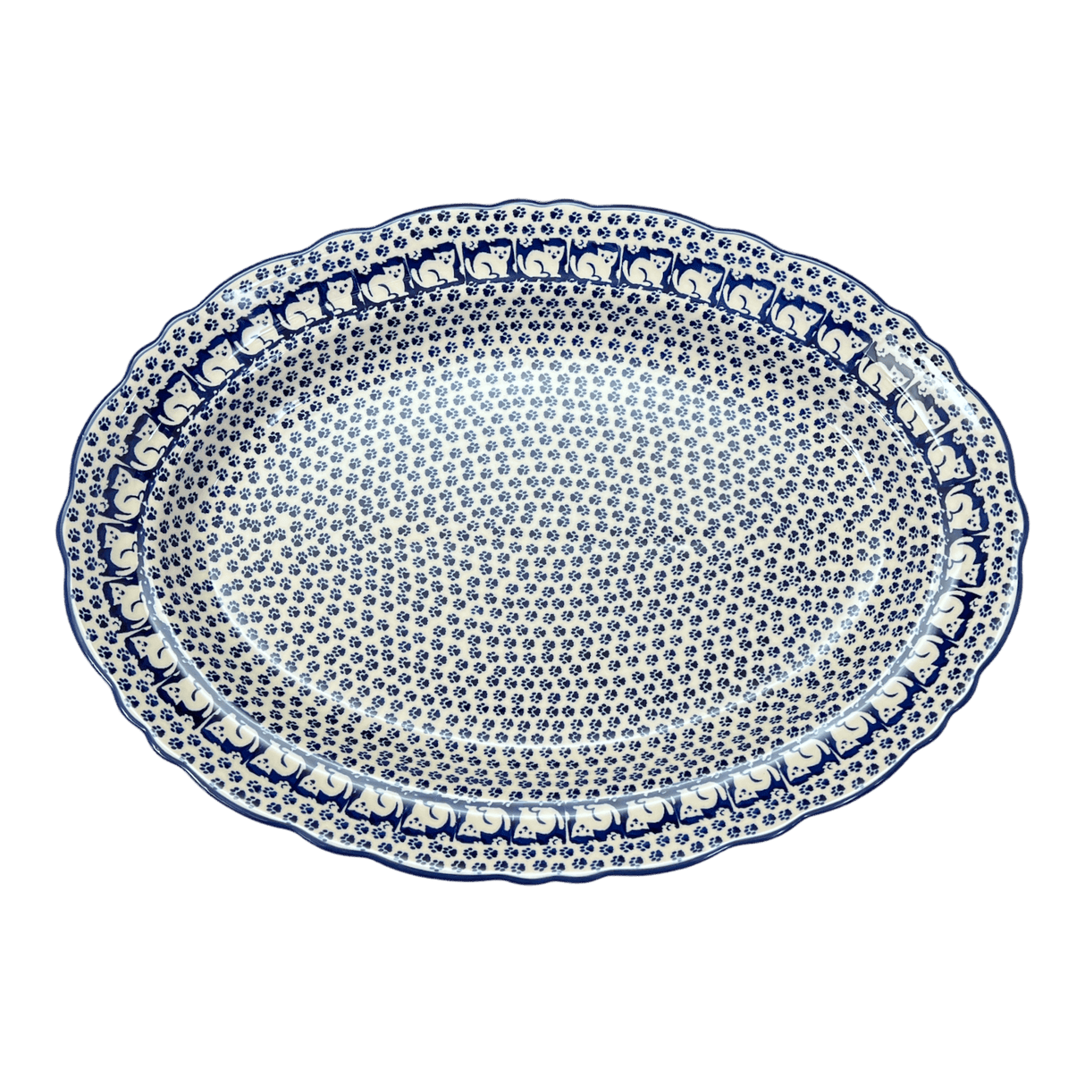 Platter, Oval, Scalloped, 16.75" x 12.25" Large in "Kitty Cat Path" by Manufaktura | P165T-KOT6