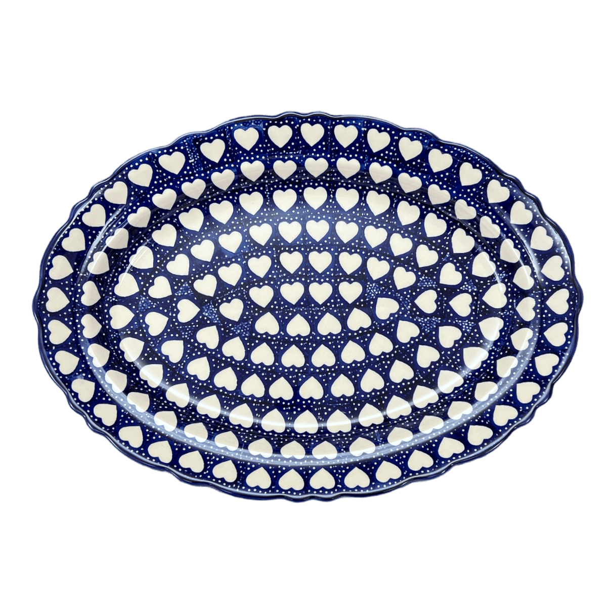 Platter, Oval, Scalloped, 16.75" x 12.25" Large in "Sea of Hearts" by Manufaktura | P165T-SEA