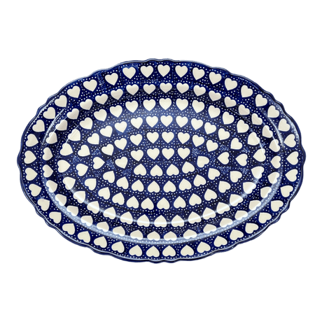 Platter, Oval, Scalloped, 16.75" x 12.25" Large in "Sea of Hearts" by Manufaktura | P165T-SEA