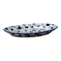 A picture of a Polish Pottery Large Scalloped Oval Platter (Blue Butterfly) | P165U-AS58 as shown at PolishPotteryOutlet.com/products/16-75-x-12-25-large-scalloped-oval-platter-blue-butterfly-p165u-as58