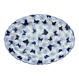 Platter, Oval, Scalloped, 16.75" x 12.25" Large in "Blue Butterfly" by Manufaktura | P165U-AS58